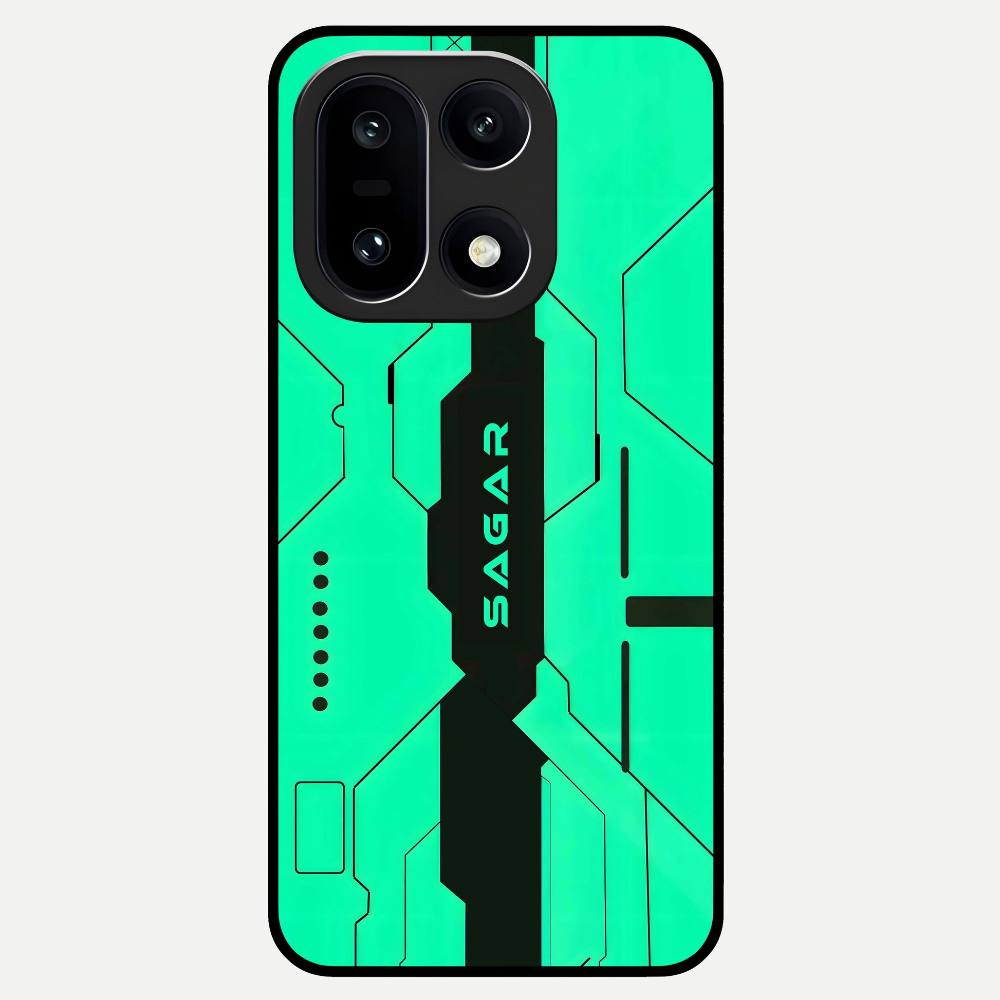  Aqua Tech CYBERPUNK Custom Name Glass Case For Oneplus 15 back cover – full design glossy printed glass finish