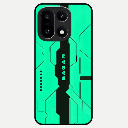  Aqua Tech CYBERPUNK Custom Name Glass Case For Oneplus 15 back cover – full design glossy printed glass finish