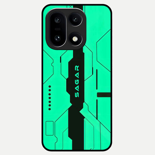  Aqua Tech CYBERPUNK Custom Name Glass Case For Oneplus 15 back cover – full design glossy printed glass finish