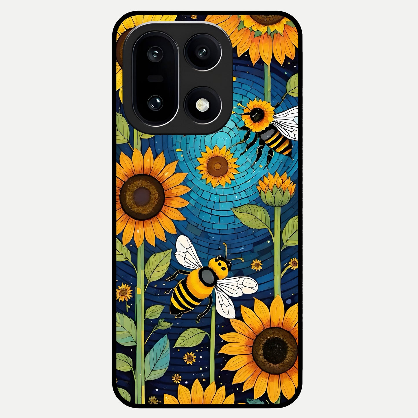  Bees And Sunflowers Glass Case For Oneplus 15 back cover – full design glossy printed glass finish