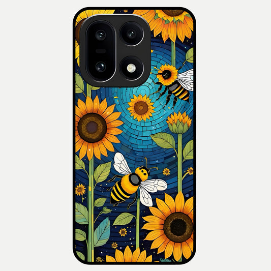  Bees And Sunflowers Glass Case For Oneplus 15 back cover – full design glossy printed glass finish
