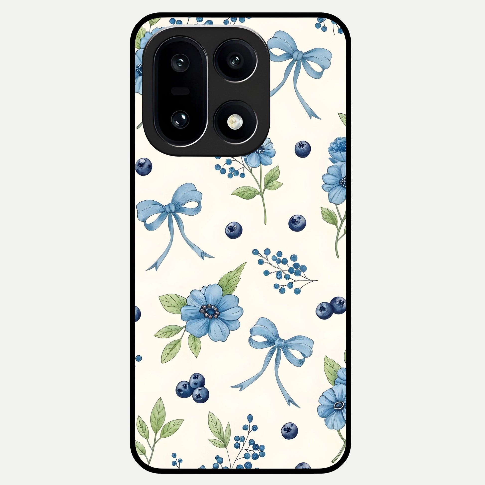  Blue Flower And Bow Glass Case For Oneplus 15 back cover – full design glossy printed glass finish