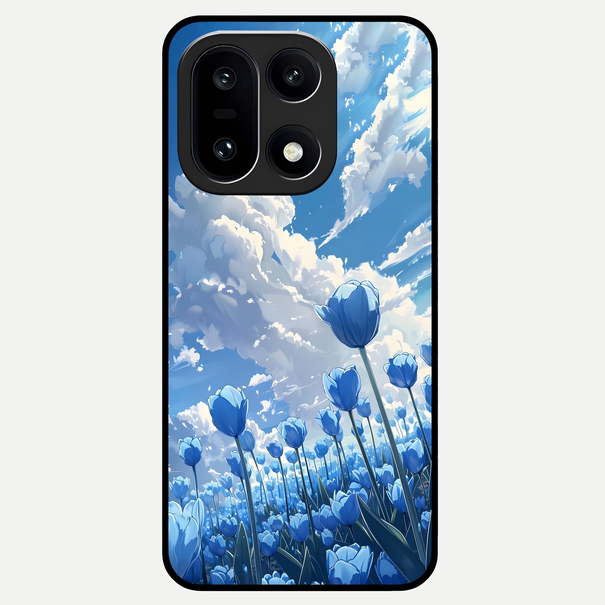  Blue Tulip Clouds Glass Case For Oneplus 15 back cover – full design glossy printed glass finish