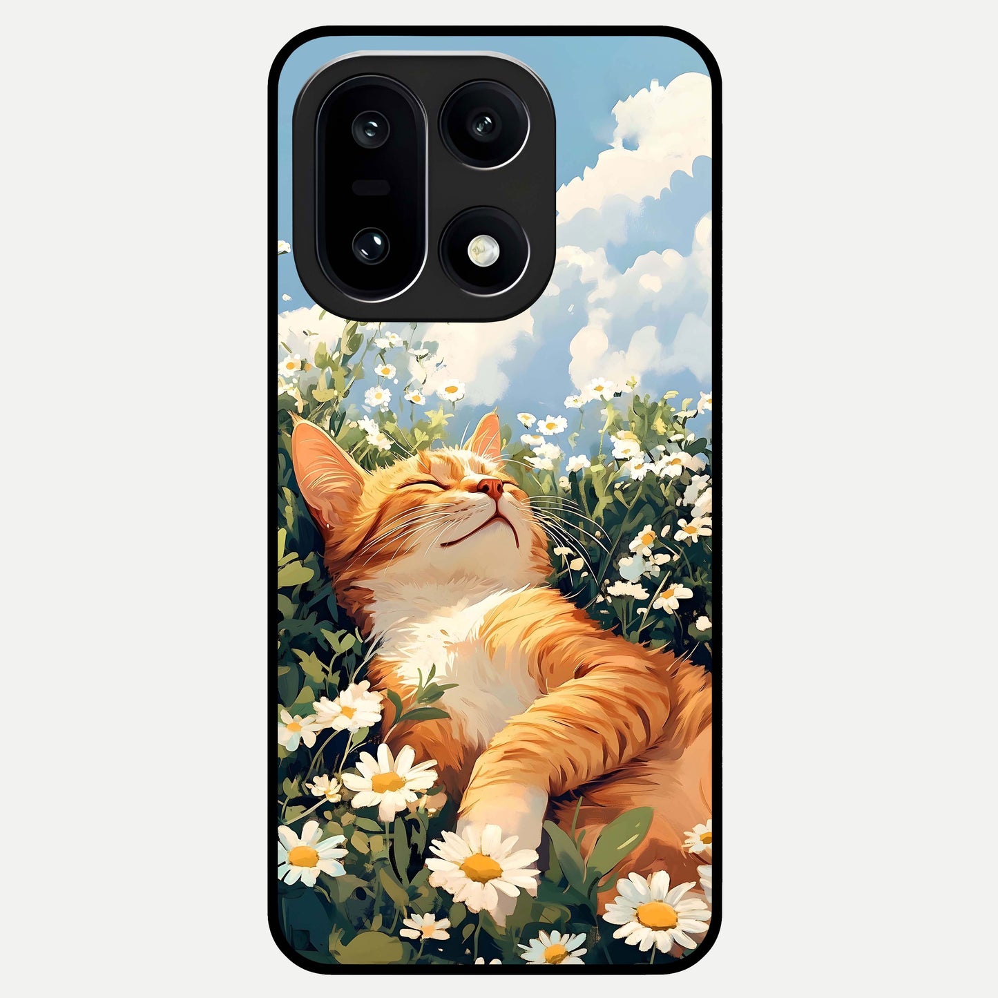  Cat And Flowers View Glass Case For Oneplus 15 back cover – full design glossy printed glass finish