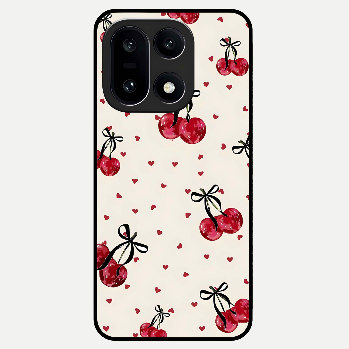  Cherry Heart Bow Glass Case For Oneplus 15 back cover – full design glossy printed glass finish