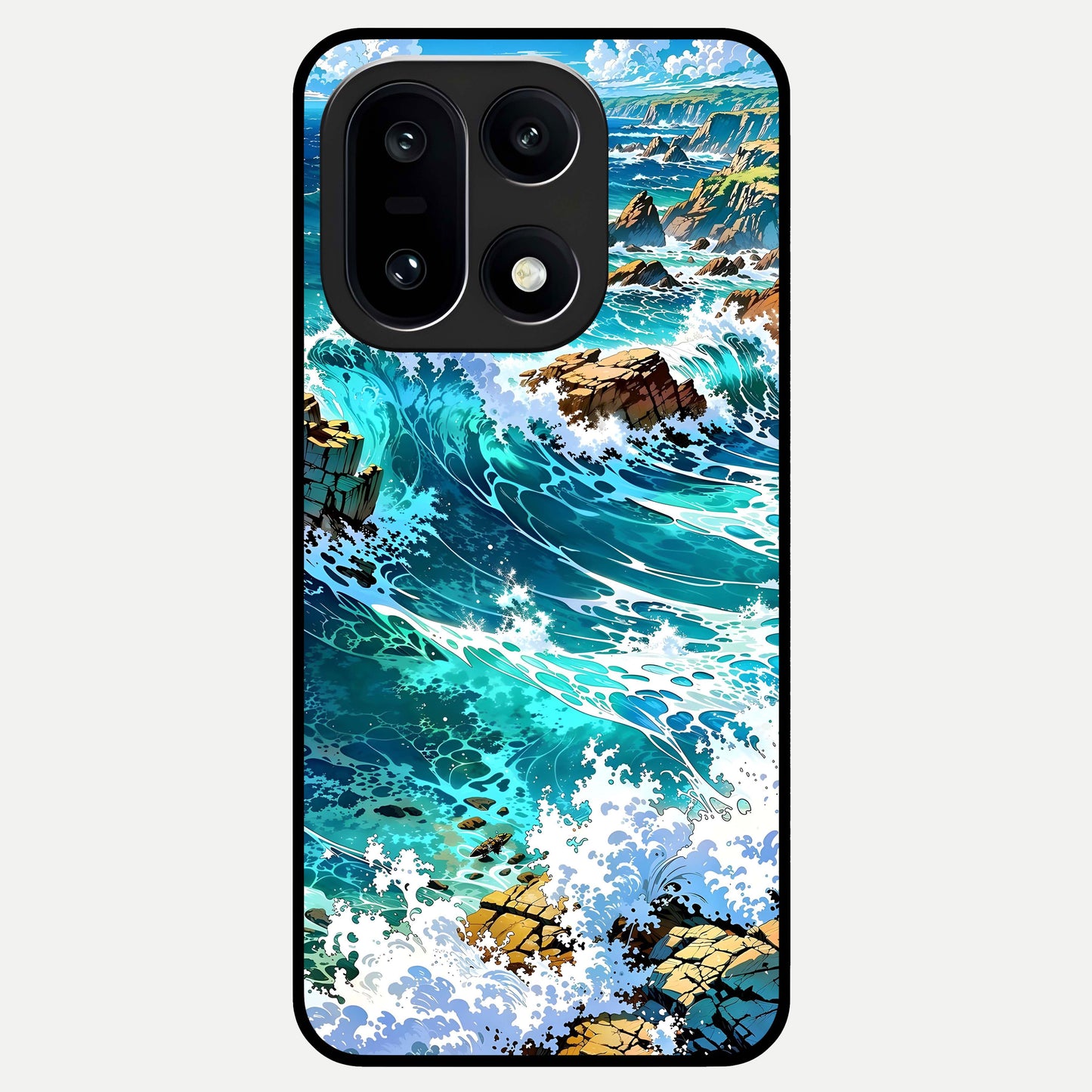  Coastal Blue Waves Glass Case For Oneplus 15 back cover – full design glossy printed glass finish