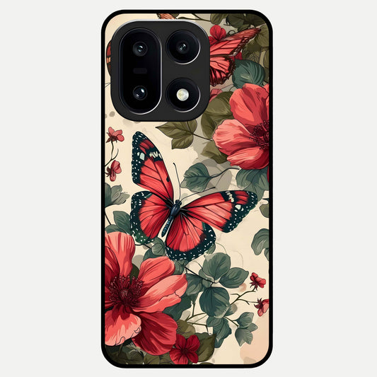  Crimson Butterfly Garden Glass Case For Oneplus 15 back cover – full design glossy printed glass finish