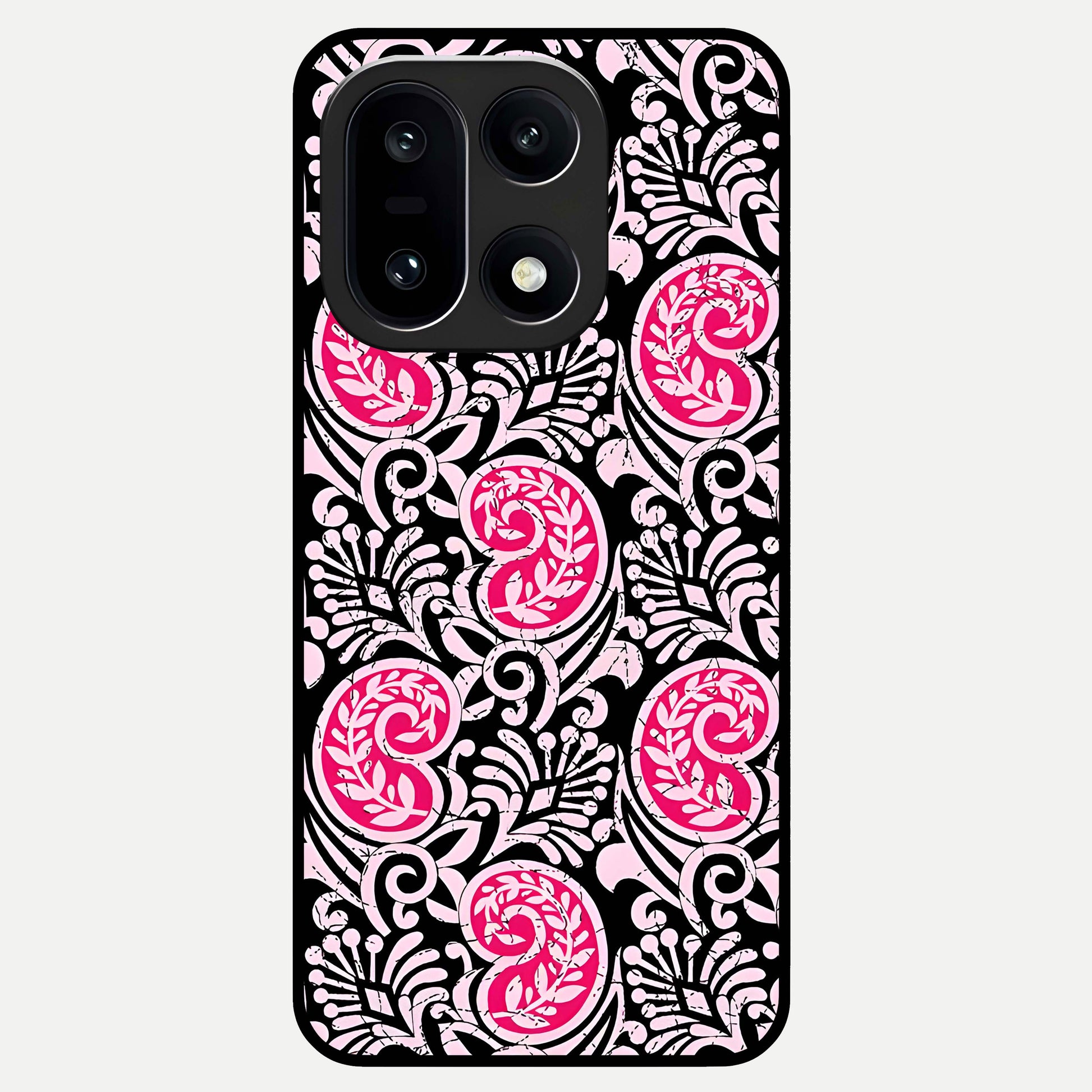  Crimson Paisley Charm Glass Case For Oneplus 15 back cover – full design glossy printed glass finish