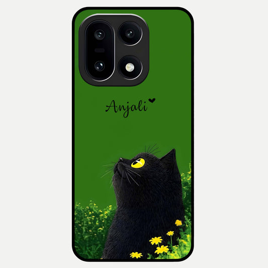  Emerald Cat Custom Name Glass Case For Oneplus 15 back cover – full design glossy printed glass finish