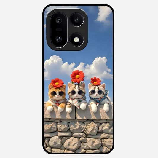  Floral Kitty Squad Glass Case For Oneplus 15 back cover – full design glossy printed glass finish