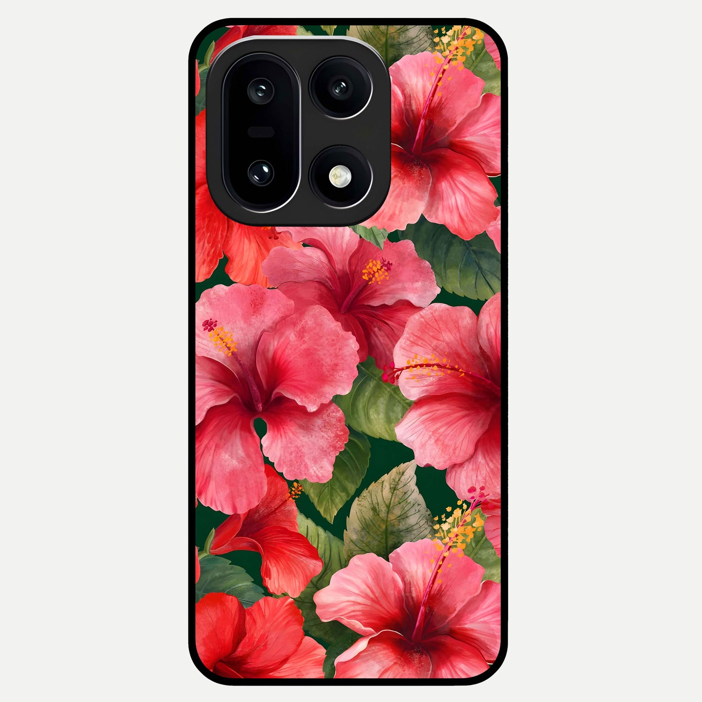  Hibiscus Pattern Glass Case For Oneplus 15 back cover – full design glossy printed glass finish