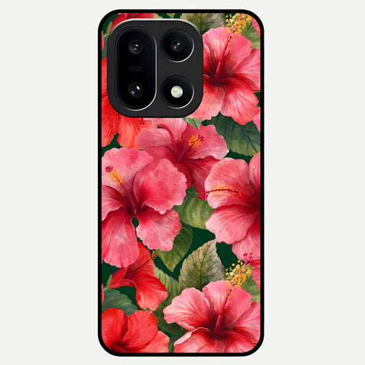  Hibiscus Pattern Glass Case For Oneplus 15 back cover – full design glossy printed glass finish