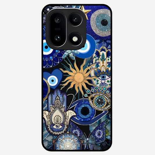  Mystic Blue Evil Eye Glass Case For Oneplus 15 back cover – full design glossy printed glass finish