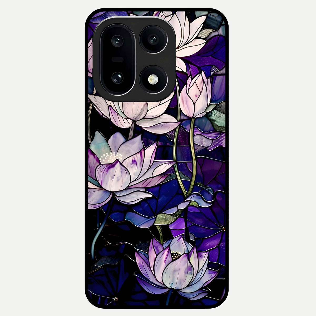  Purple Lotus Pattern Glass Case For Oneplus 15 back cover – full design glossy printed glass finish
