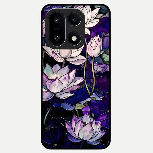  Purple Lotus Pattern Glass Case For Oneplus 15 back cover – full design glossy printed glass finish