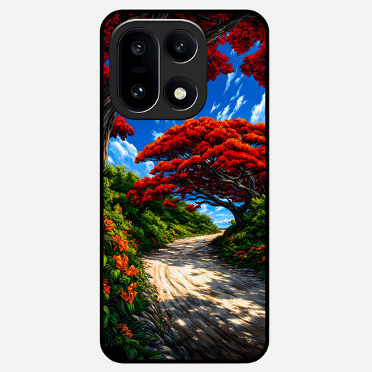  Red Trees Pathway Glass Case For Oneplus 15 back cover – full design glossy printed glass finish