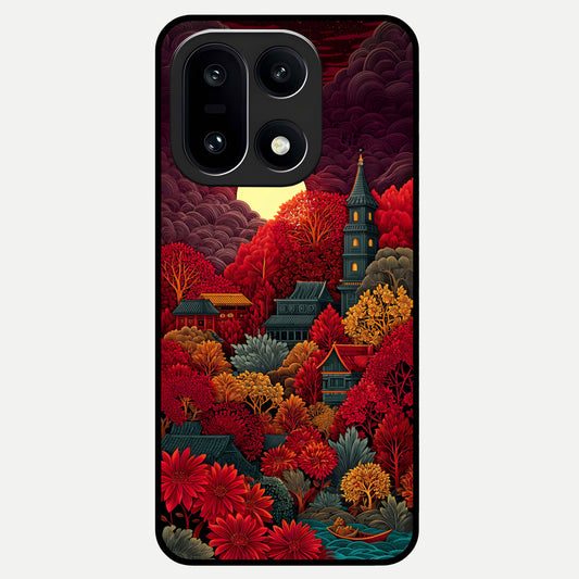  Scarlet Autumn Temple Glass Case For Oneplus 15 back cover – full design glossy printed glass finish