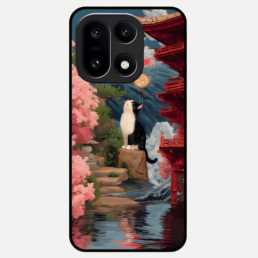  Temple Cat Scenery Glass Case For Oneplus 15 back cover – full design glossy printed glass finish