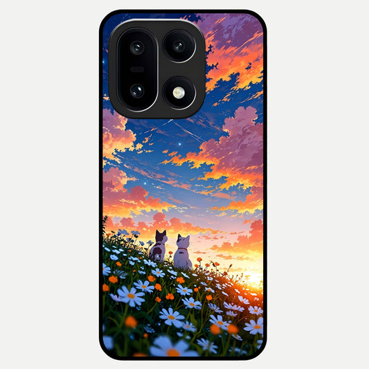  Two Cats Friends Glass Case For Oneplus 15 back cover – full design glossy printed glass finish