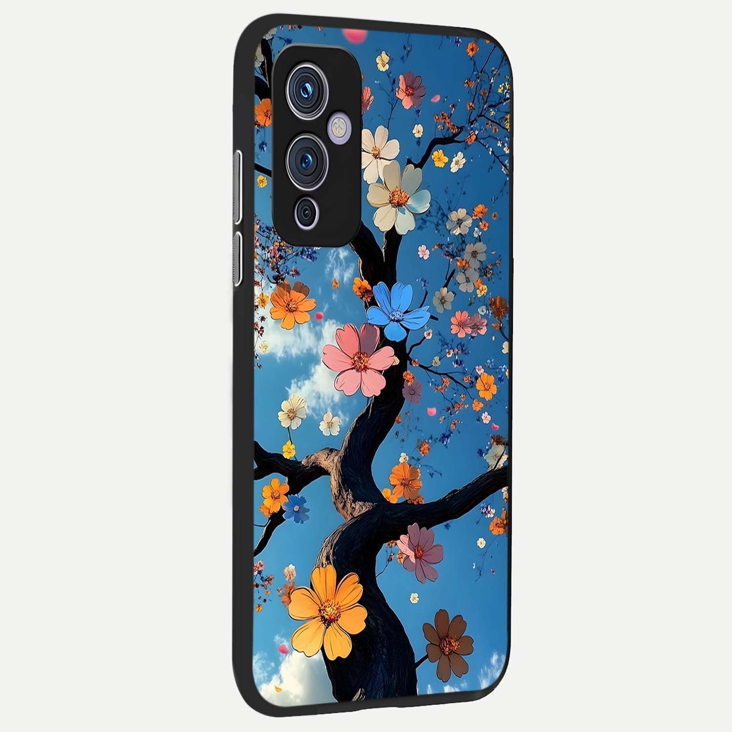 Blossom Dream Sky Glass Case showing full back design in clean flat view with dreamy sky blossoms and glossy glass finish.
