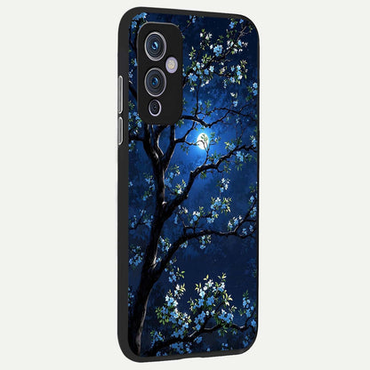 Mystic Floral Night Glass Case showing full back design in clean flat view with dark floral night artwork and glossy glass finish.