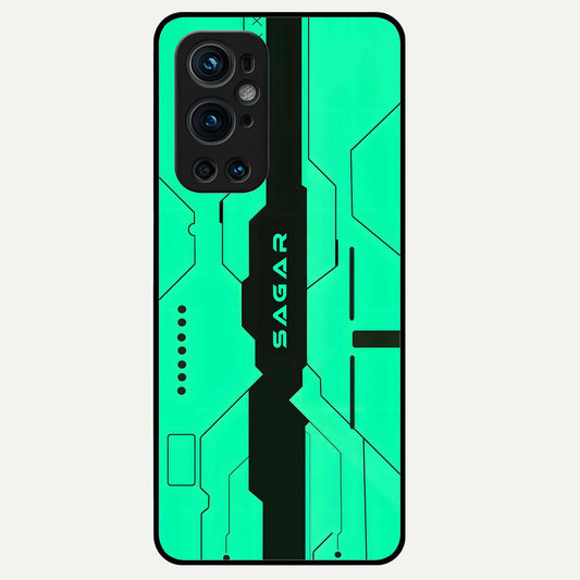  Aqua Tech CYBERPUNK Custom Name Glass Case For OnePlus 9 Pro back cover – full design glossy printed glass finish