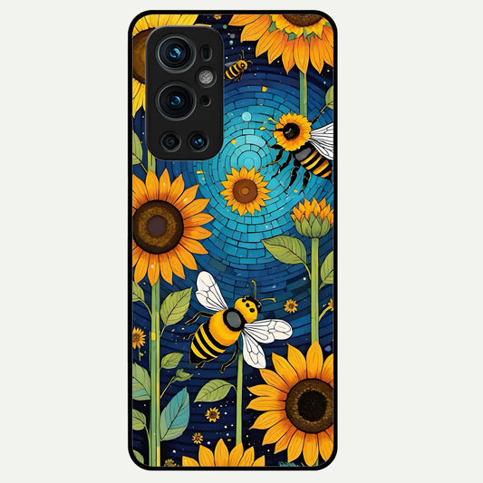  Bees And Sunflowers Glass Case For OnePlus 9 Pro back cover – full design glossy printed glass finish