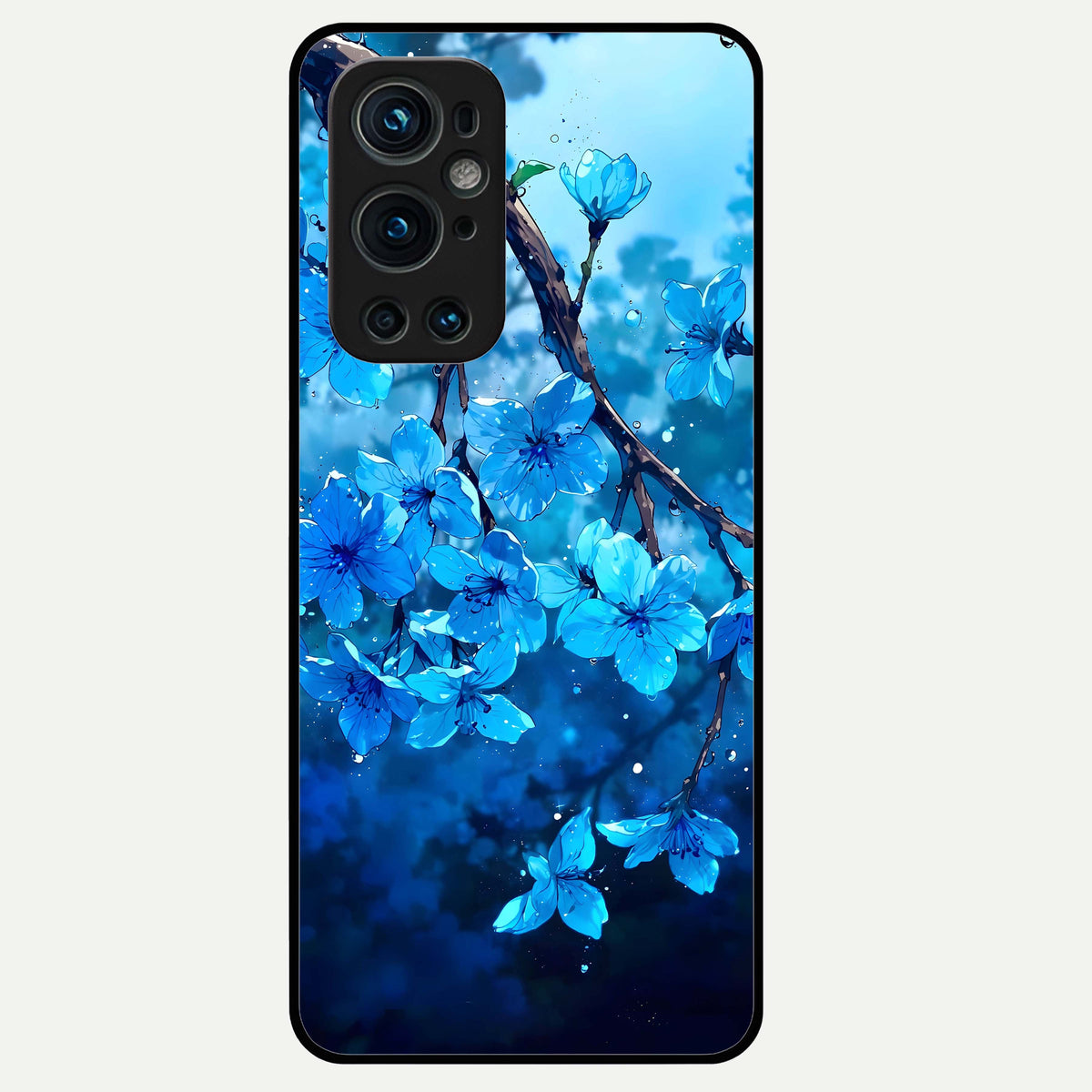  Blue Blossoms Branch Glass Case For OnePlus 9 Pro back cover – full design glossy printed glass finish