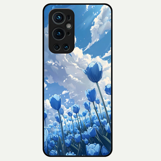  Blue Tulip Clouds Glass Case For OnePlus 9 Pro back cover – full design glossy printed glass finish