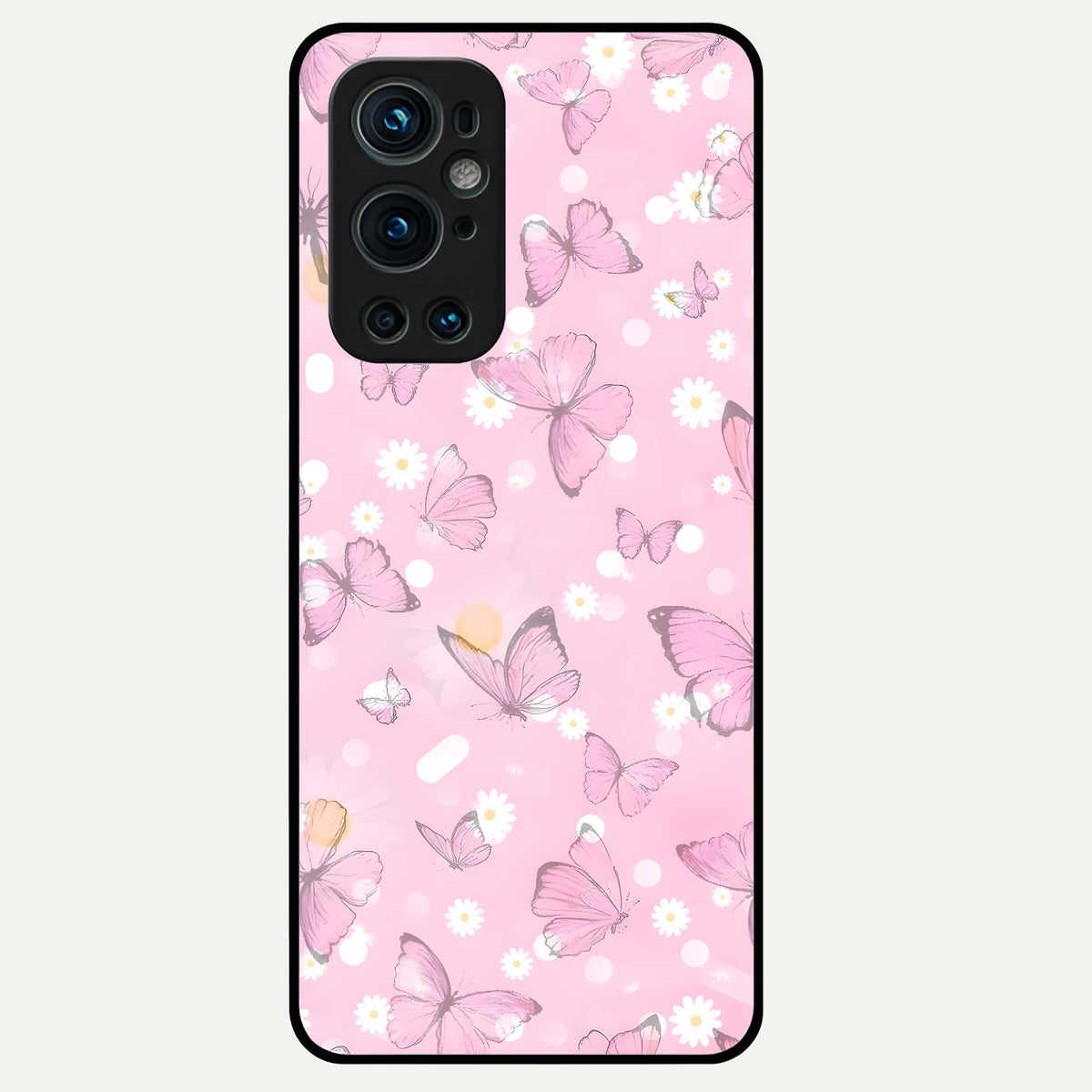  Blush Butterfly Garden Glass Case For OnePlus 9 Pro back cover – full design glossy printed glass finish