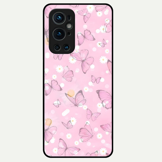  Blush Butterfly Garden Glass Case For OnePlus 9 Pro back cover – full design glossy printed glass finish