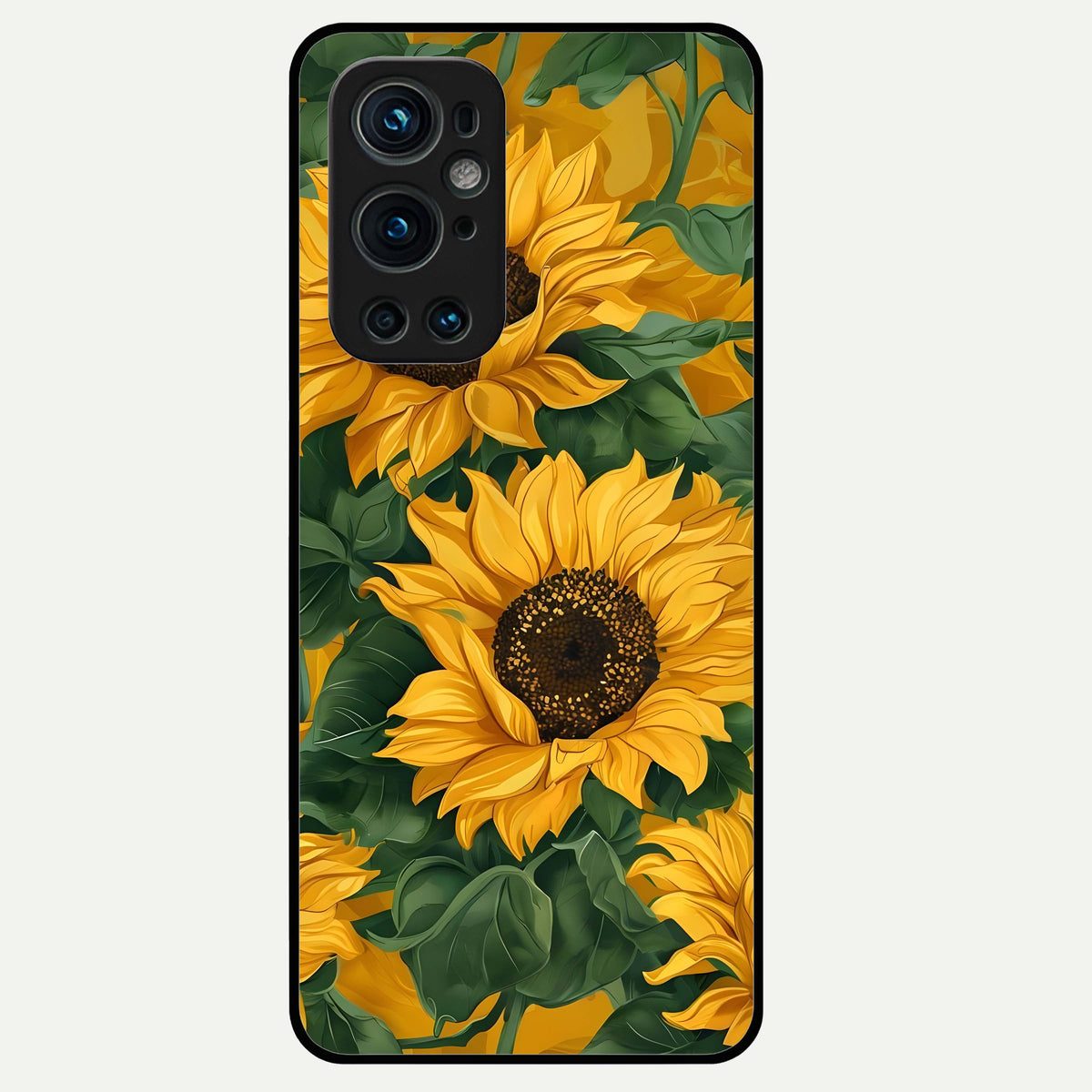  Bright Sunflower Bloom Glass Case For OnePlus 9 Pro back cover – full design glossy printed glass finish
