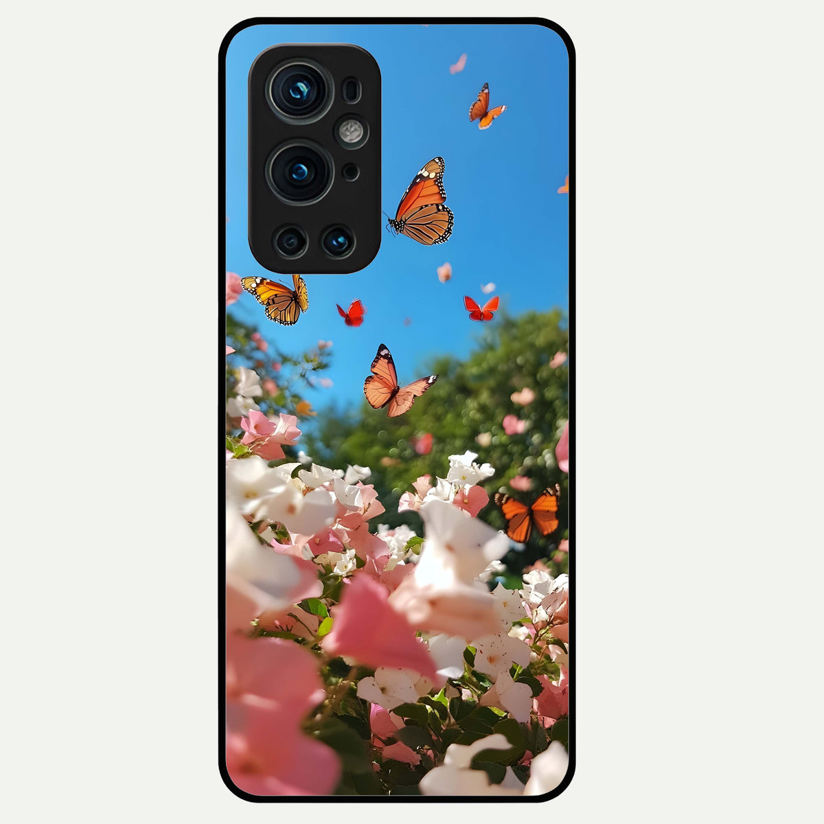  Butterflies In Bloom Sky Glass Case For OnePlus 9 Pro back cover – full design glossy printed glass finish
