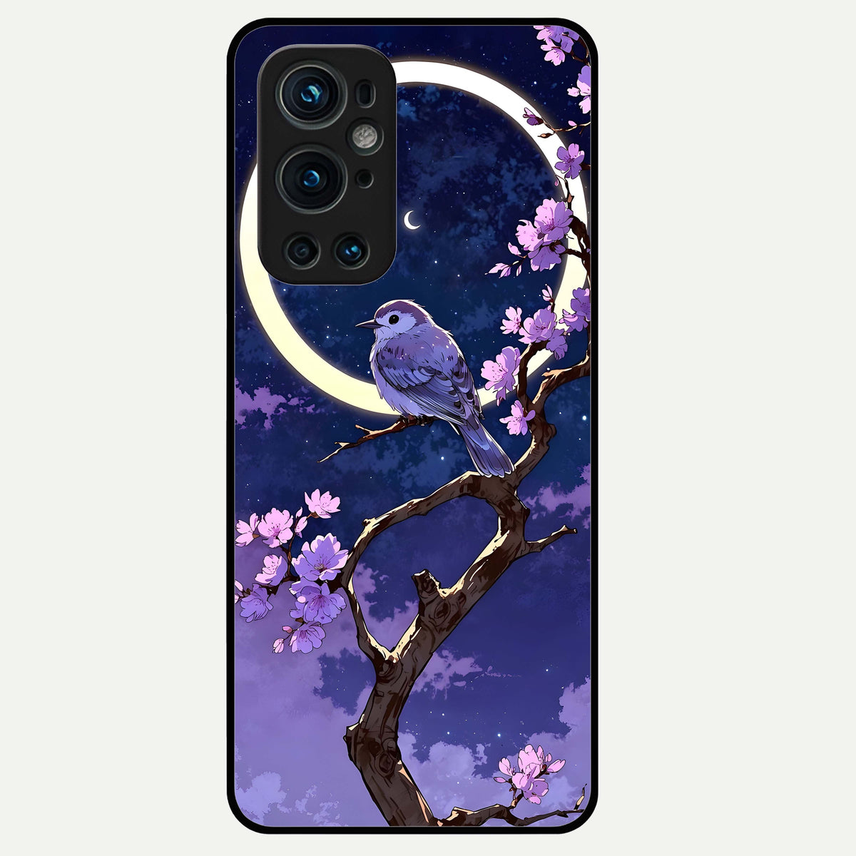  Celestial Bird Blossom Glass Case For OnePlus 9 Pro back cover – full design glossy printed glass finish