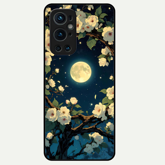  Celestial Moon And Flower Glass Case For OnePlus 9 Pro back cover – full design glossy printed glass finish