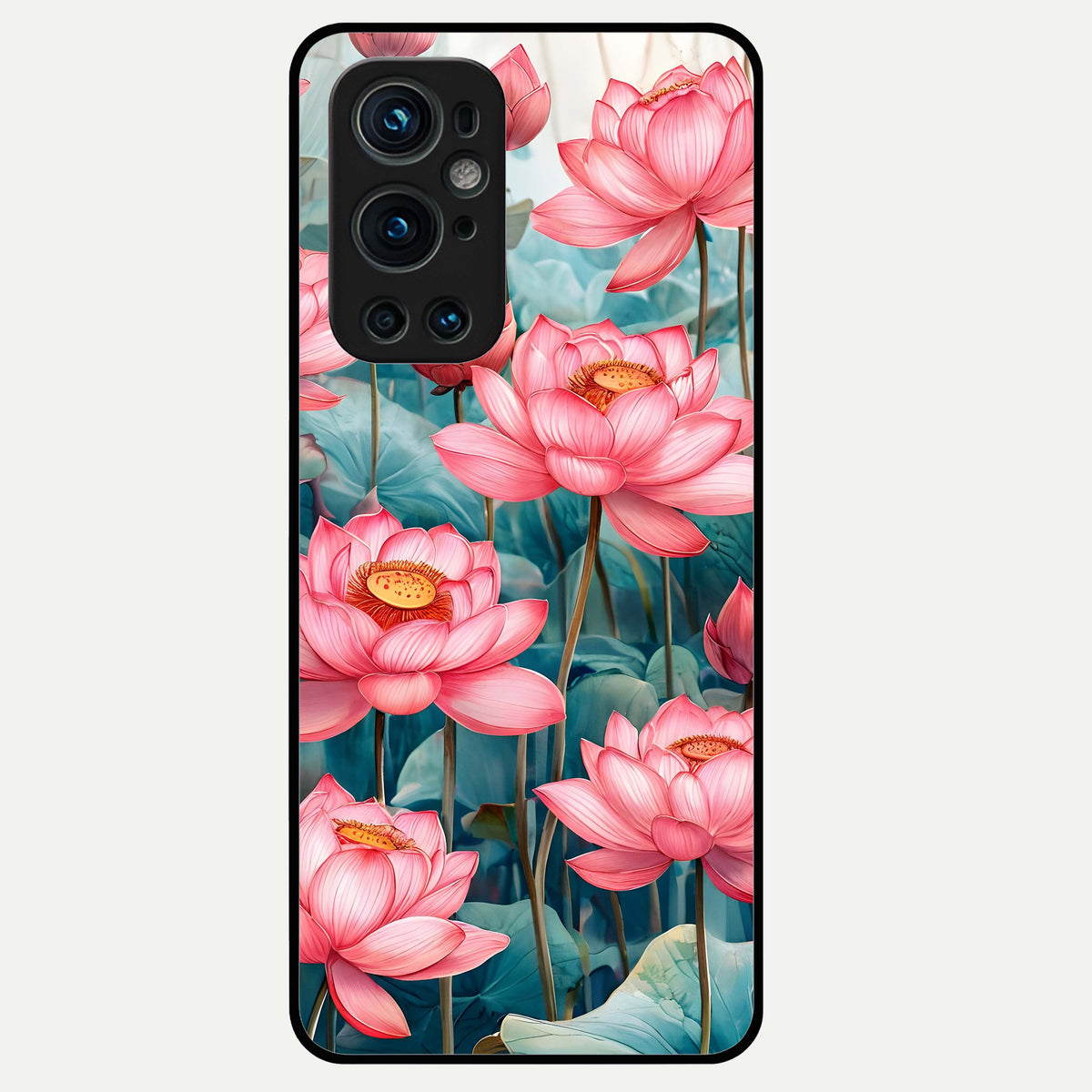  Celestial Pink Lotus Glass Case For OnePlus 9 Pro back cover – full design glossy printed glass finish