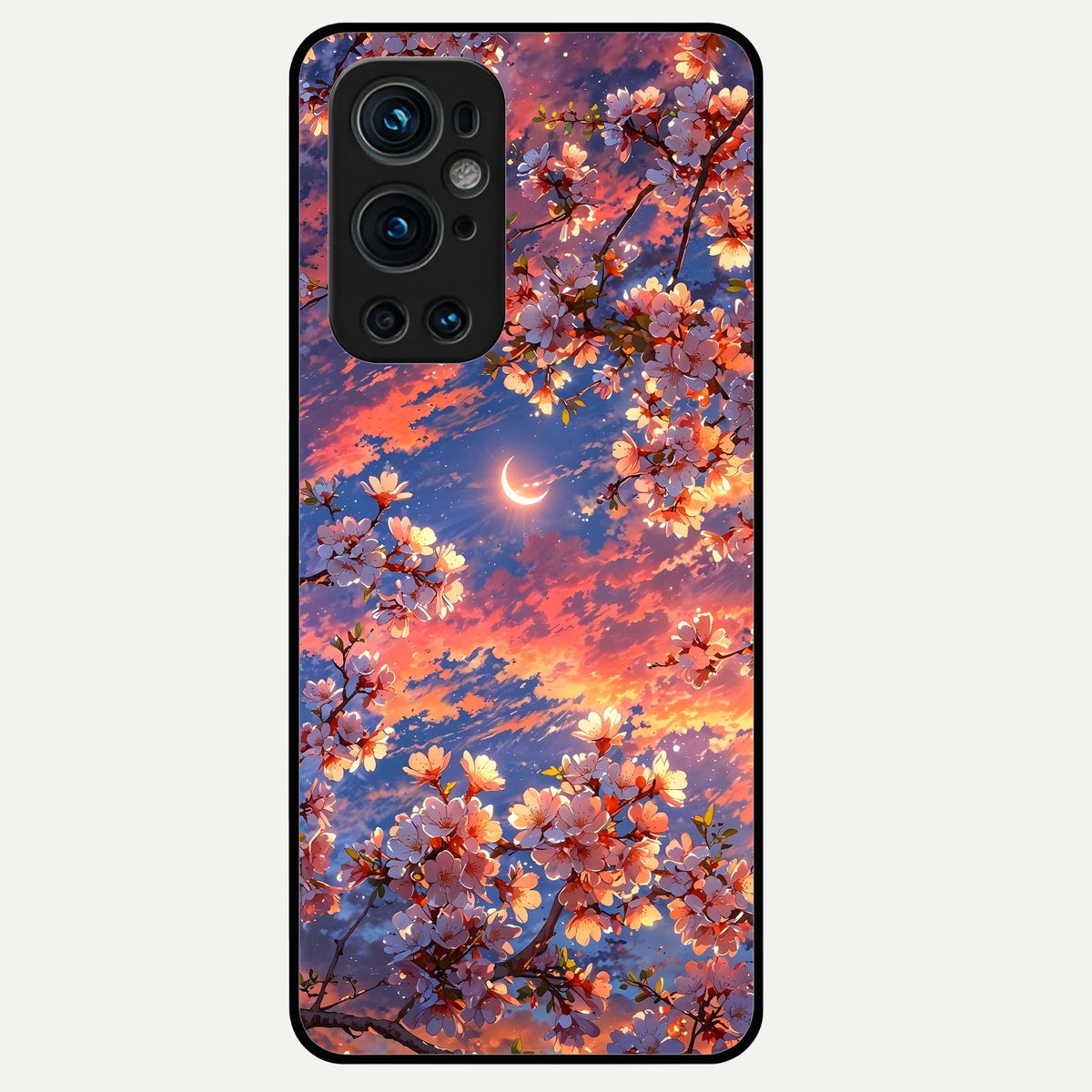  Celestial Sakura Sunset Glass Case For OnePlus 9 Pro back cover – full design glossy printed glass finish