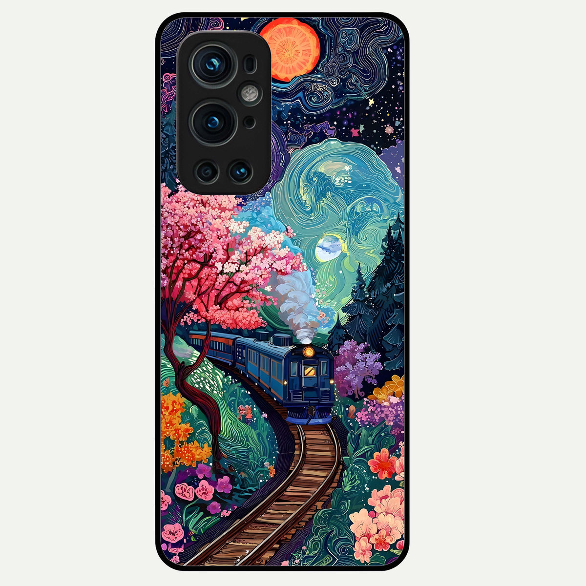  Celestial Train Journey Glass Case For OnePlus 9 Pro back cover – full design glossy printed glass finish