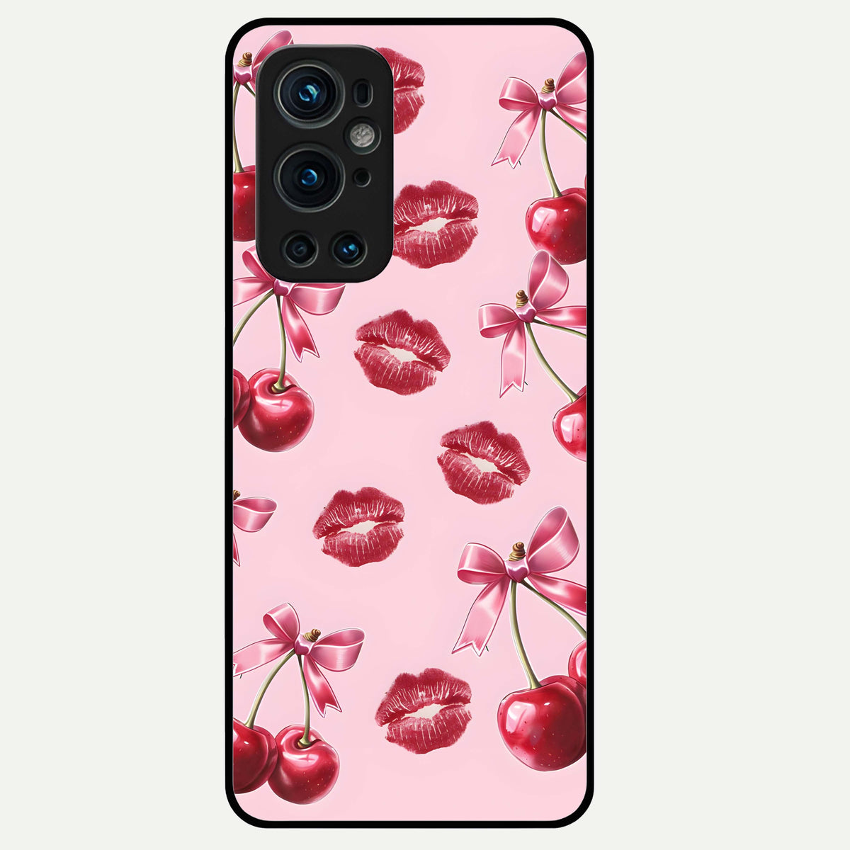  Cherry With Lips Glass Case For OnePlus 9 Pro back cover – full design glossy printed glass finish