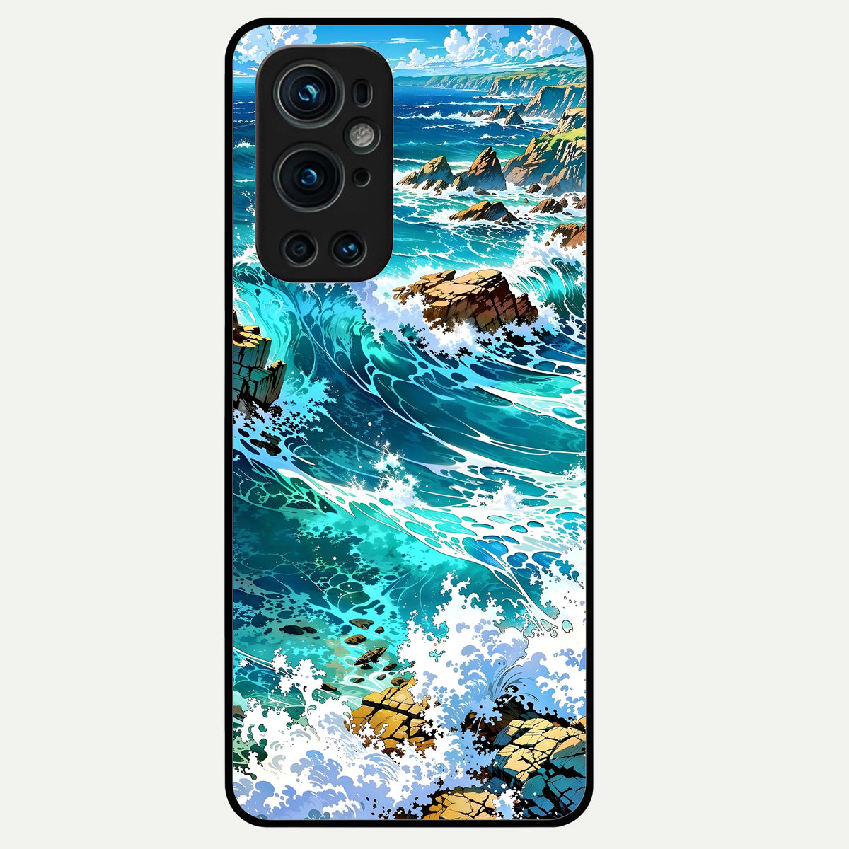  Coastal Blue Waves Glass Case For OnePlus 9 Pro back cover – full design glossy printed glass finish
