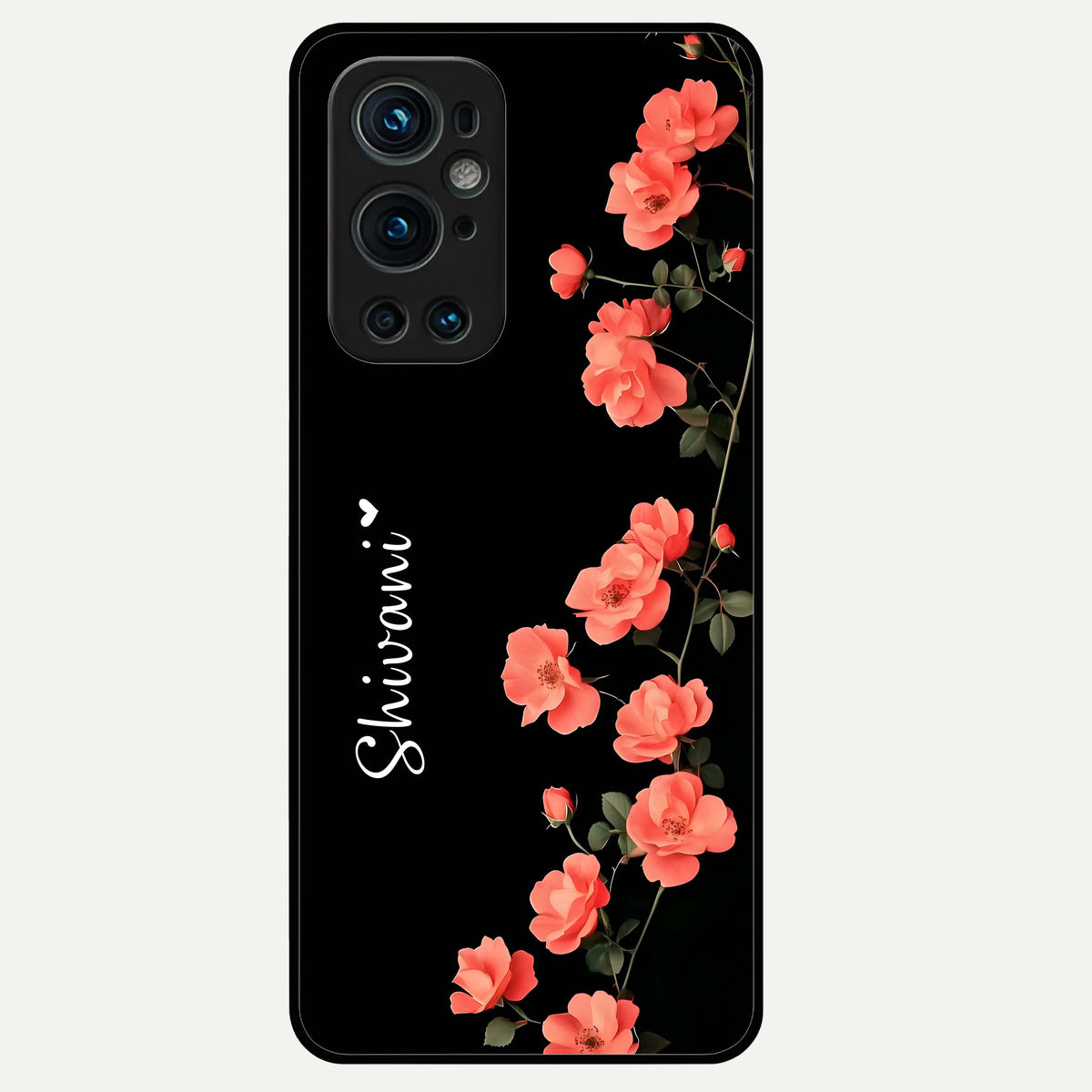 Crimson Bloom Grace Custom Name Glass Case For OnePlus 9 Pro back cover – full design glossy printed glass finish