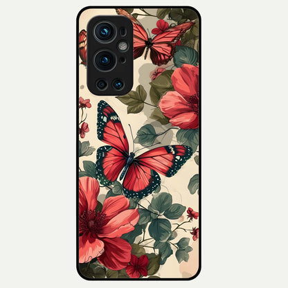  Crimson Butterfly Garden Glass Case For OnePlus 9 Pro back cover – full design glossy printed glass finish