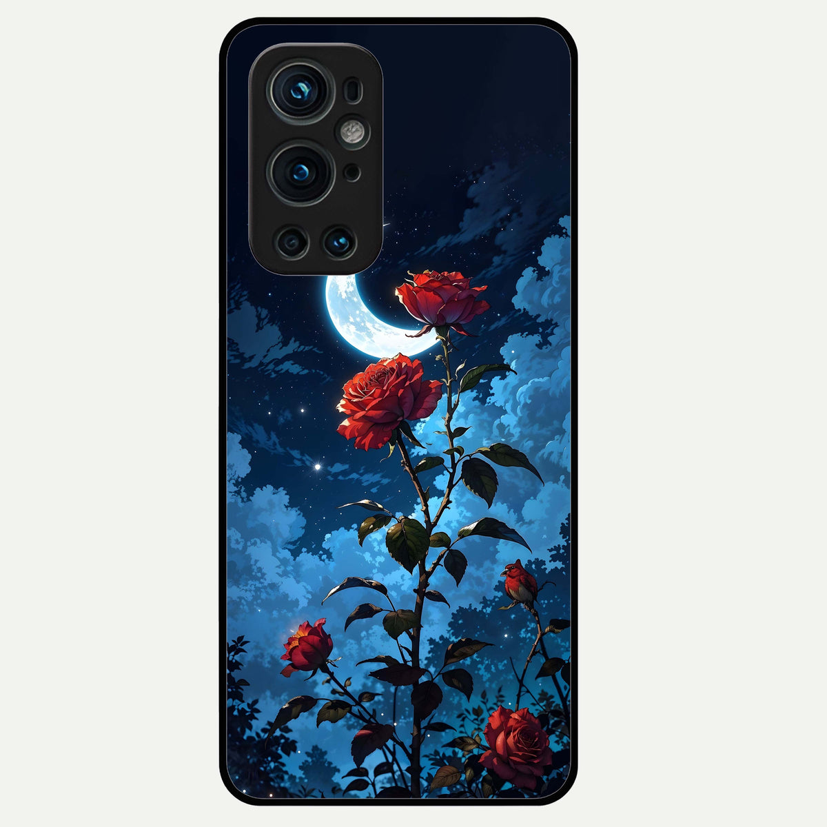  Crimson Rose Moon Glass Case For OnePlus 9 Pro back cover – full design glossy printed glass finish