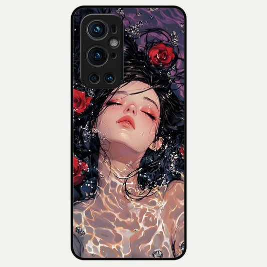  Crimson Rose Serenity Glass Case For OnePlus 9 Pro back cover – full design glossy printed glass finish