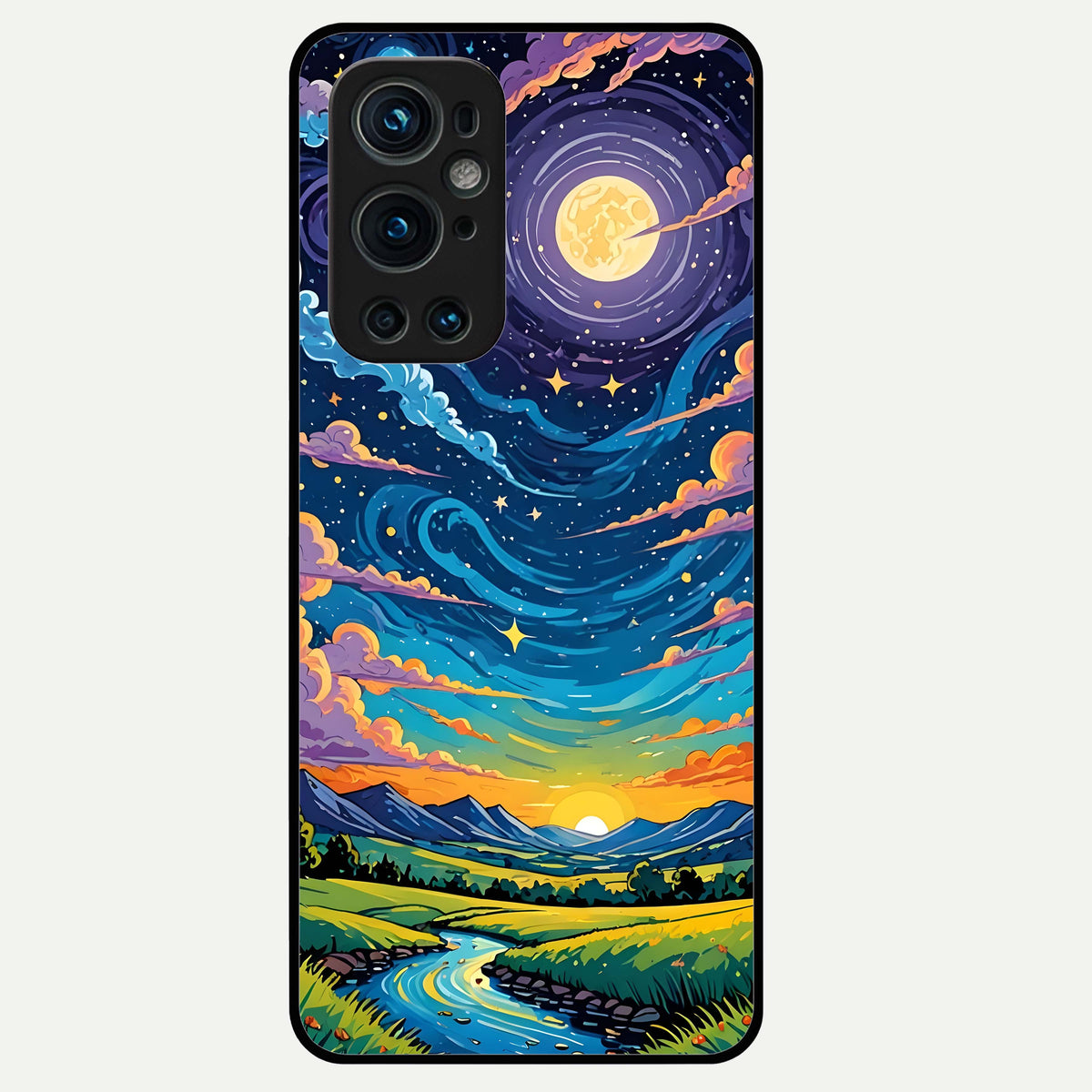  Dreamy Night Landscape Glass Case For OnePlus 9 Pro back cover – full design glossy printed glass finish