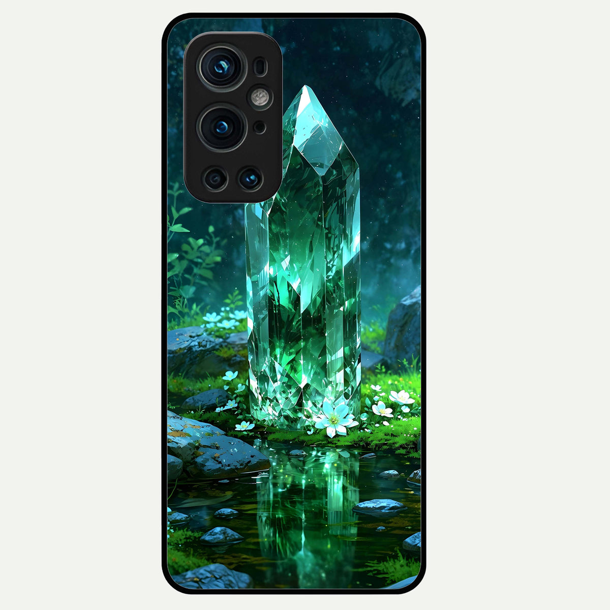  Emerald Light Crystal Glass Case For OnePlus 9 Pro back cover – full design glossy printed glass finish