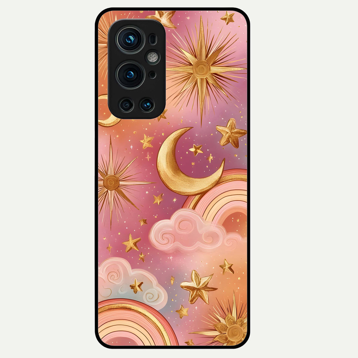  Golden Celestial Dreams Glass Case For OnePlus 9 Pro back cover – full design glossy printed glass finish