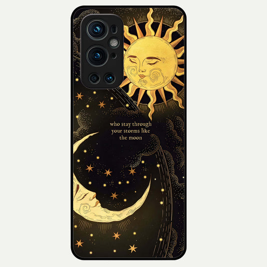  Golden Lunar Love Glass Case For OnePlus 9 Pro back cover – full design glossy printed glass finish