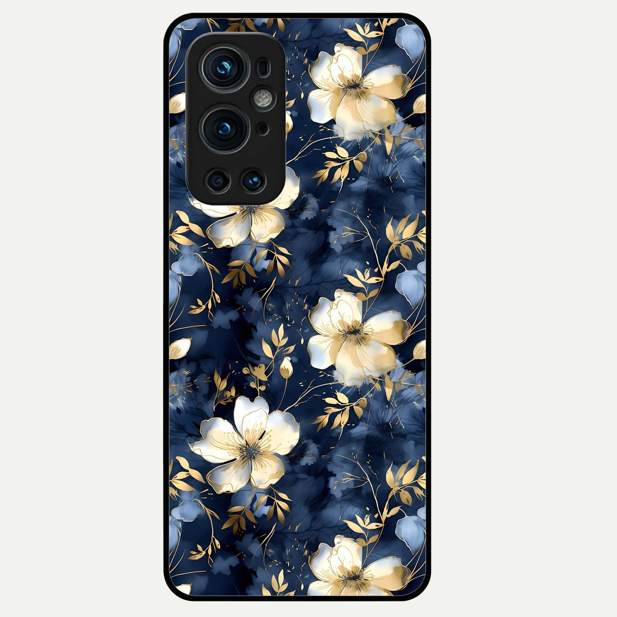  Golden Midnight Bloom Glass Case For OnePlus 9 Pro back cover – full design glossy printed glass finish