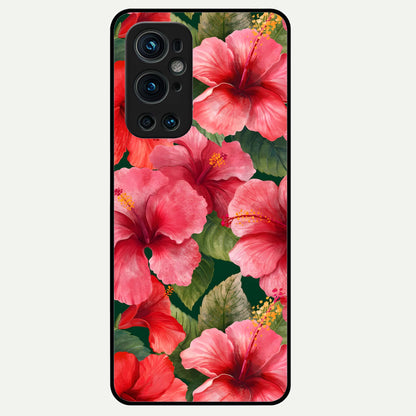  Hibiscus Pattern Glass Case For OnePlus 9 Pro back cover – full design glossy printed glass finish